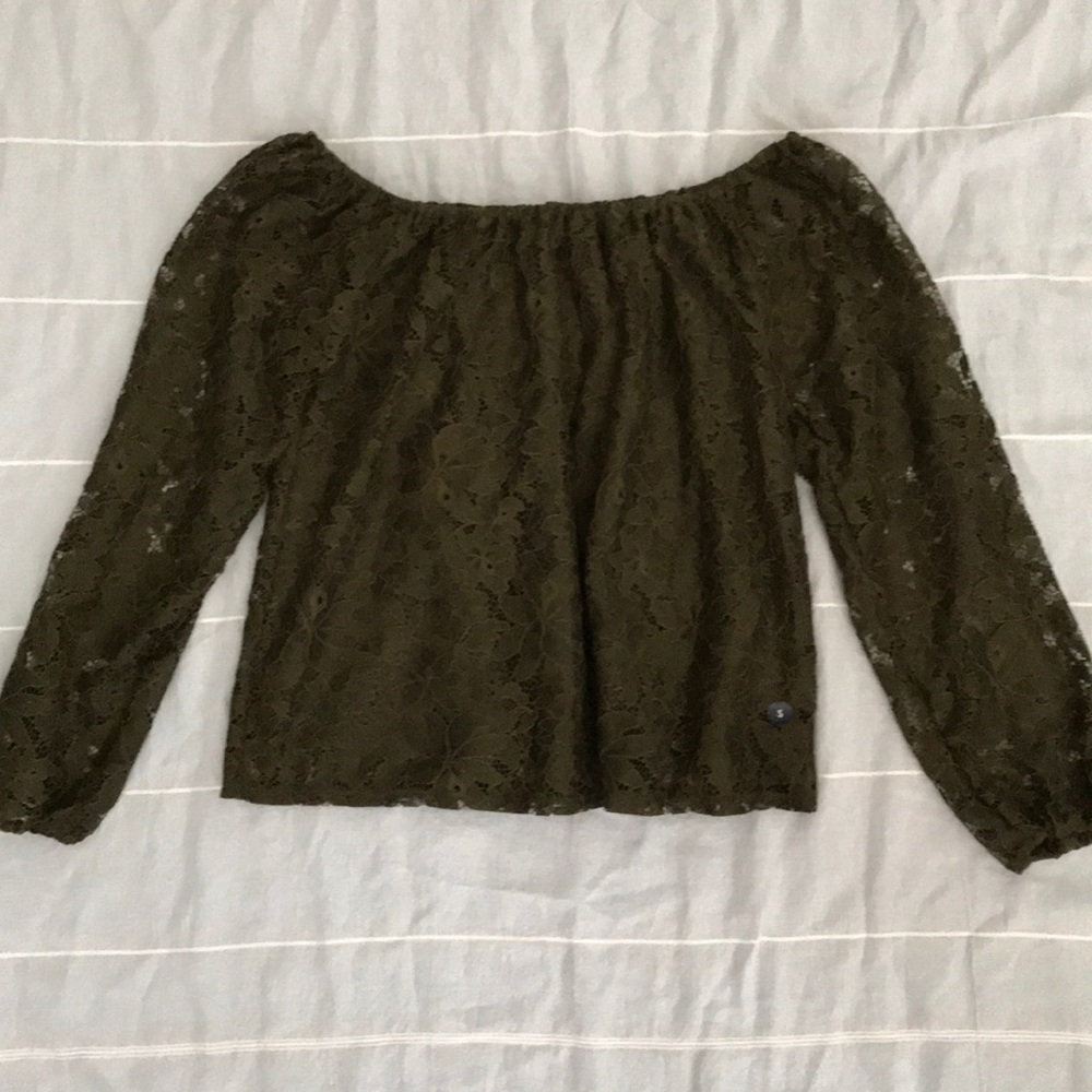 Dark green olive off the shoulder long sleeve top